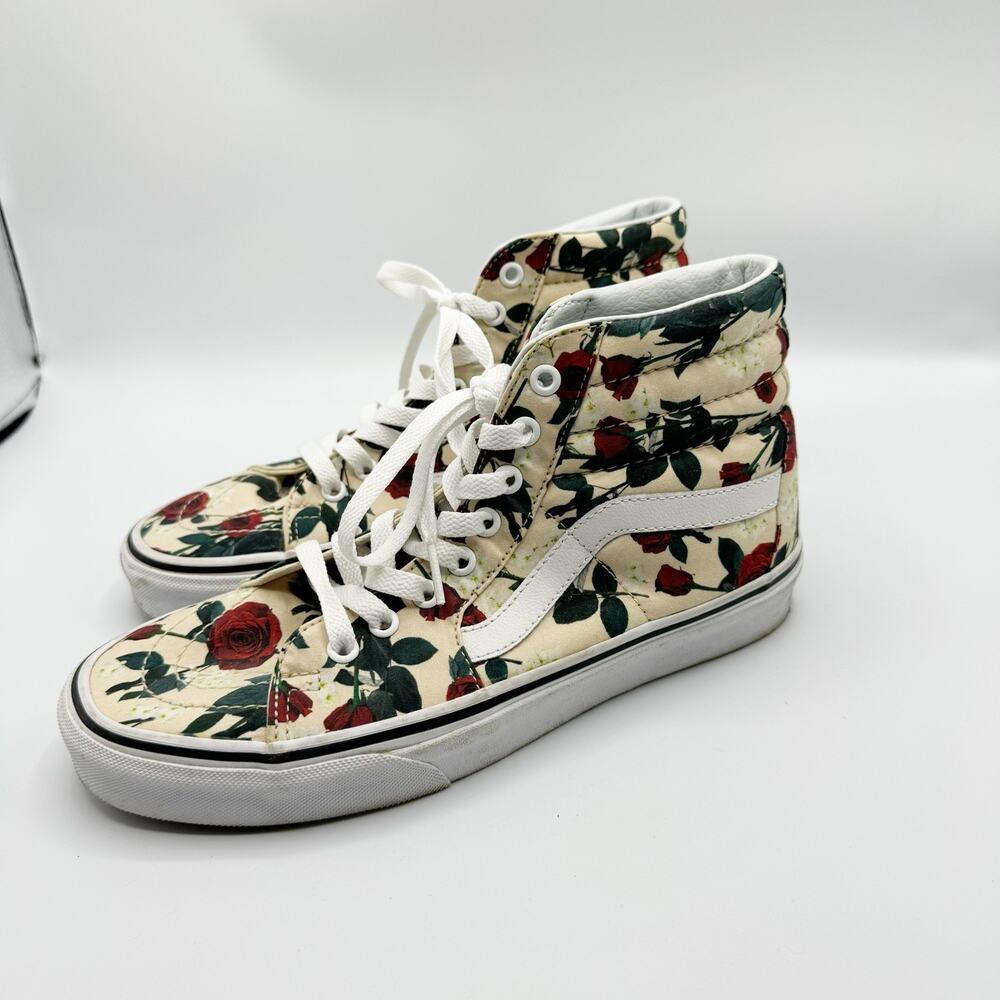 Vans Sk8 Hi High Top Canvas Sneakers Rose Print Shoe Womens 9 Dark Romance Goth